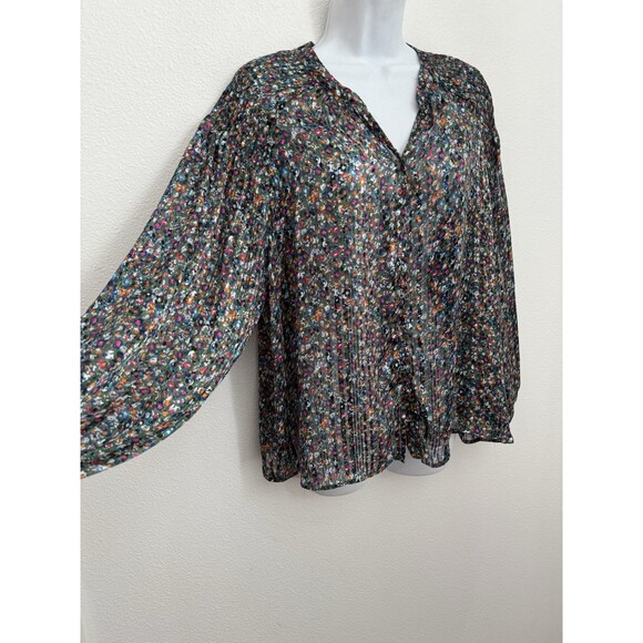 Zac & Rachel Woman Blouse Long Sleeve Size L Mini Print Floral Button Up Office - Picture 2 of 7